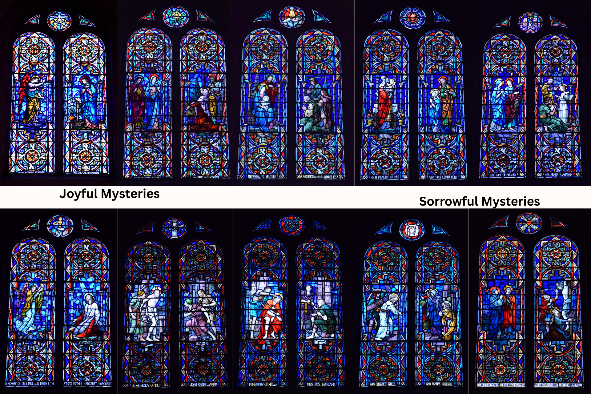 Clerestory-Stained Glass Windows Joyful Mysteries and Sorrowful Mysteries